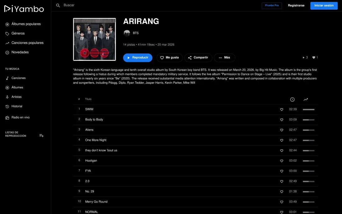 Yammbo Music: Album · tracklist
