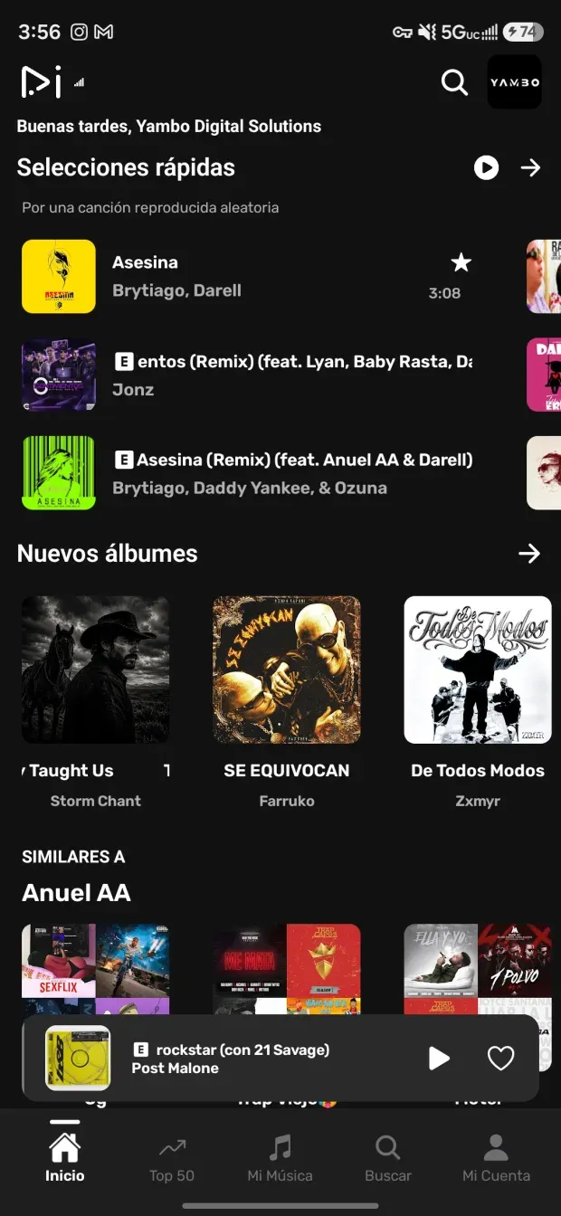 Yammbo Music Android app: dark mode