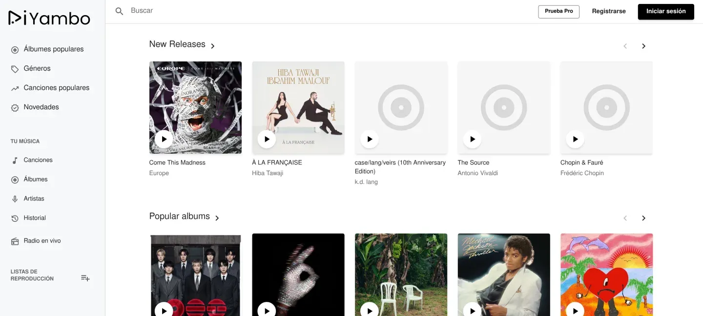 Yammbo Music web player: light mode